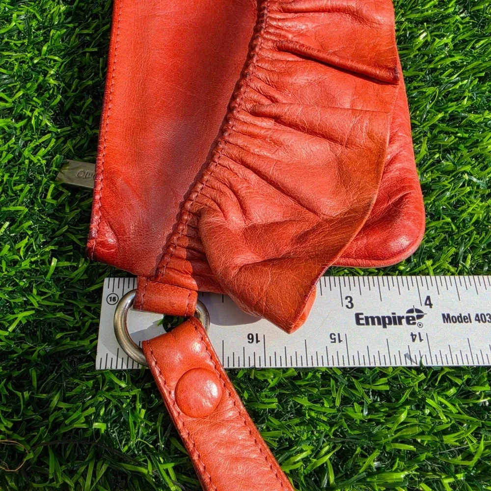 Hobo International Orange Red Ruffle Leather Wristlet Clutch Bag